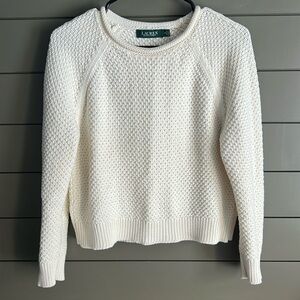 Lauren by Ralph Lauren 100% Cotton Roll Neck Woven Knit Sweater.